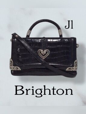 BRIGHTON Croc-Embossed Leather Shoulder Handbag VINTAGE
